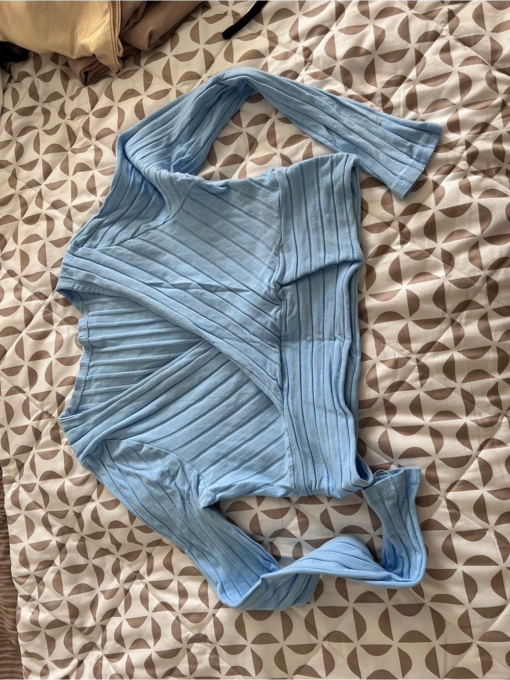 SHEIN Light Blue Ribbed Wrap Top